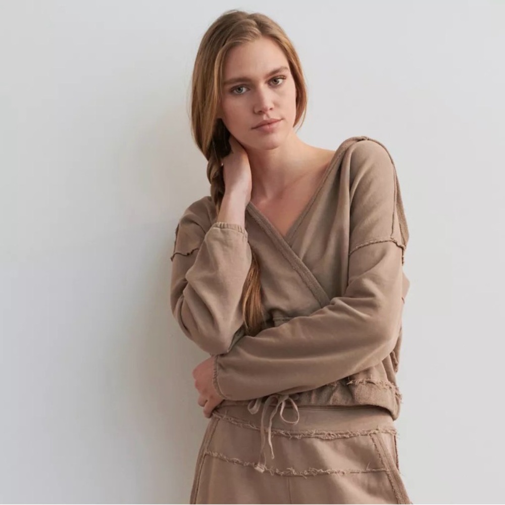 Anthropologie Saturday Sunday Hoodie Sweatshirt Front Wrap Raw Hems Small